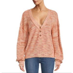 Free People Mercury Henley Sweater in Dried Rose Combo Women’s Size XS